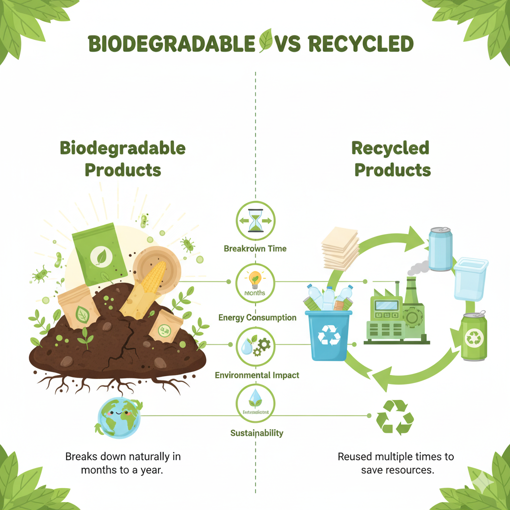 Biodegradable Products vs. Recycled Products: A Simple Comparison